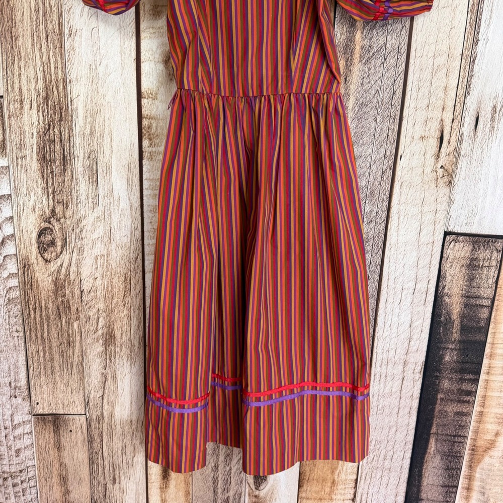 St Gillian Kay Unger Striped Puff Sleeve Midi Dress Statement Vintage 90s Size 8 - Picture 4 of 10